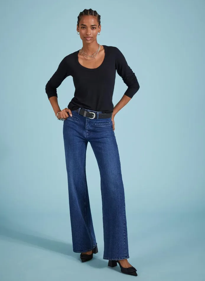 Baukjen Fallon Long Sleeve Scoop Neck Top Caviar Black Clothing