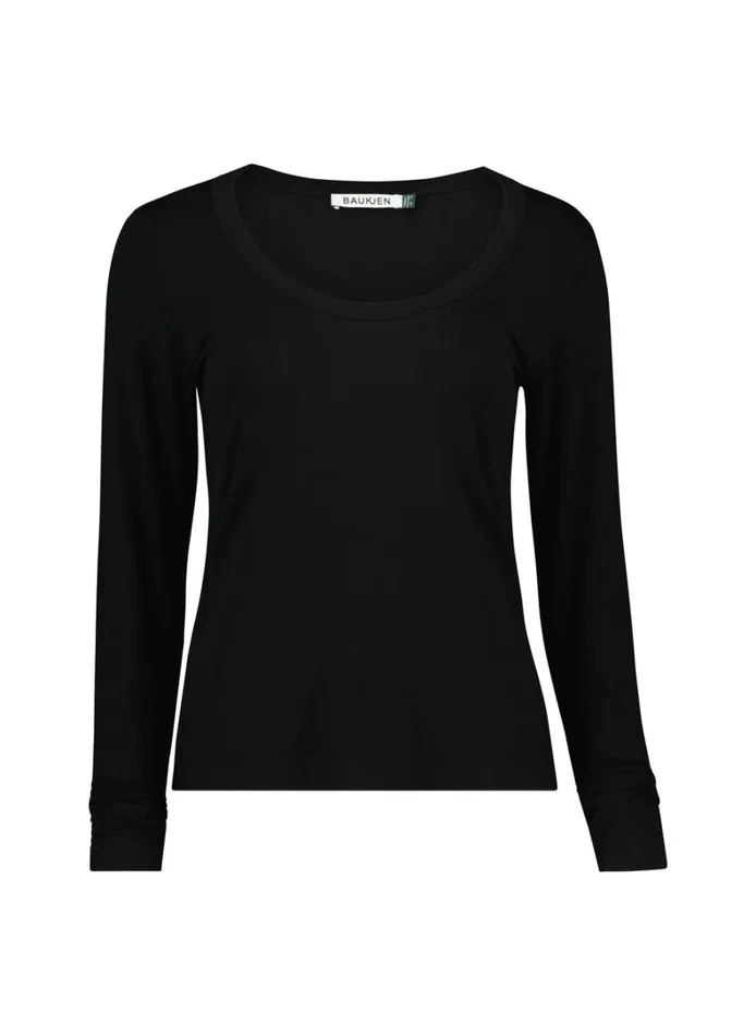 Baukjen Fallon Long Sleeve Scoop Neck Top Caviar Black Clothing