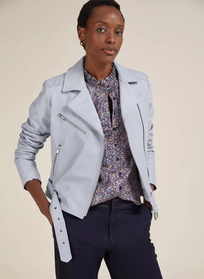 Baukjen Lyle Leather Biker Jacket Dawn Blue Clothing