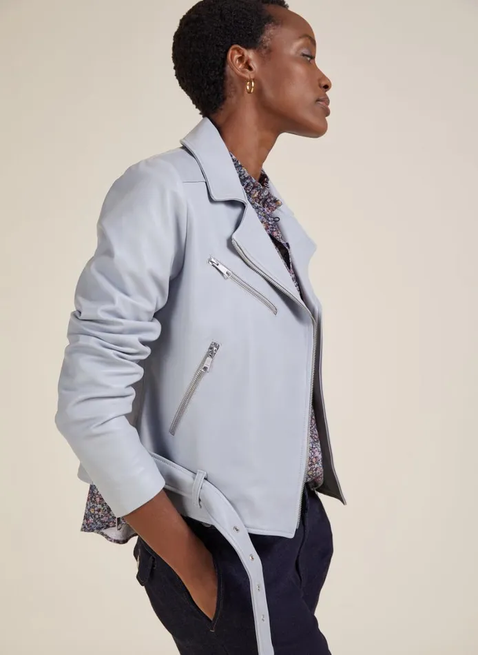 Baukjen Lyle Leather Biker Jacket Dawn Blue Clothing