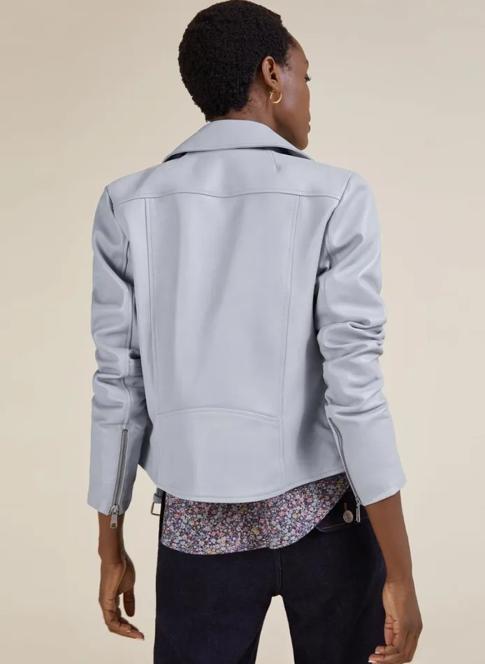 Baukjen Lyle Leather Biker Jacket Dawn Blue Clothing