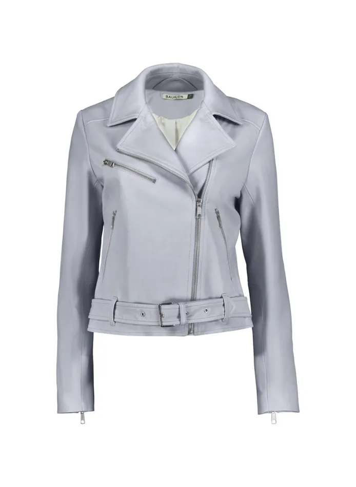 Baukjen Lyle Leather Biker Jacket Dawn Blue Clothing