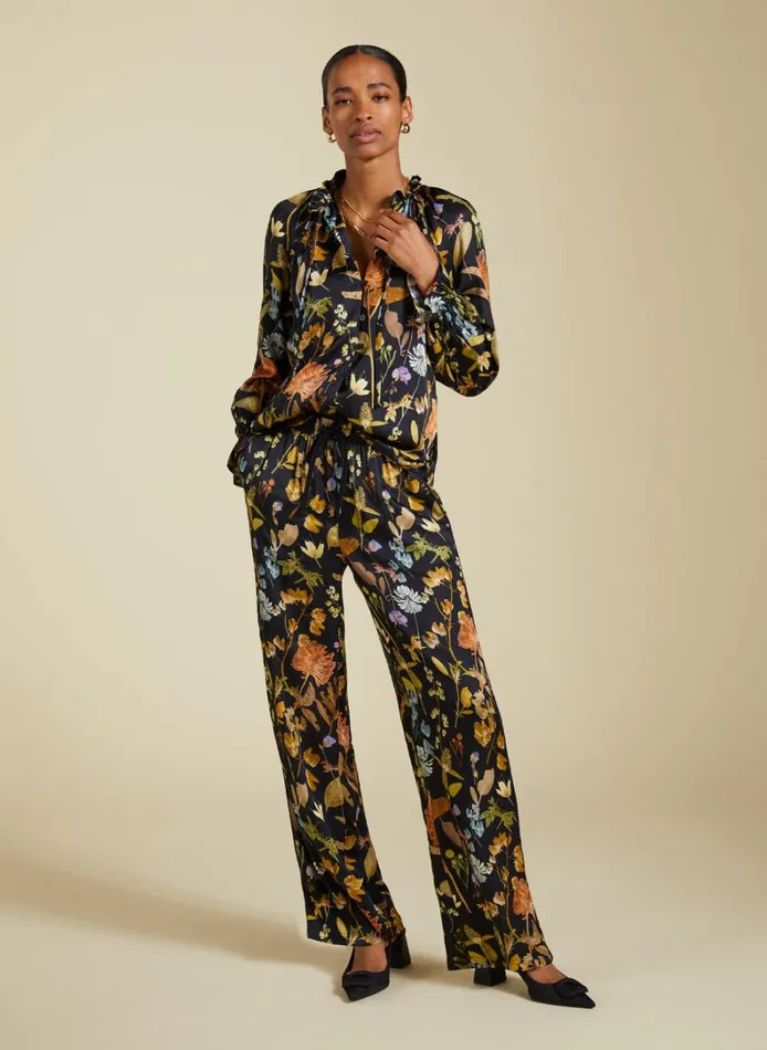 Baukjen Mandy PrintedSatin Trousers Black Botanical Clothing