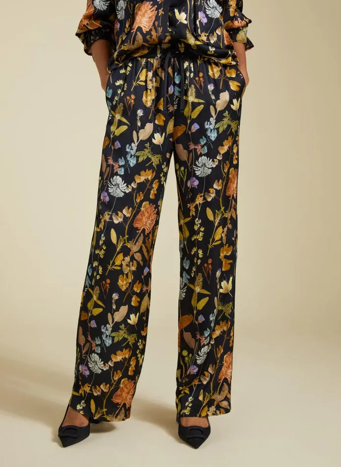 Baukjen Mandy PrintedSatin Trousers Black Botanical Clothing