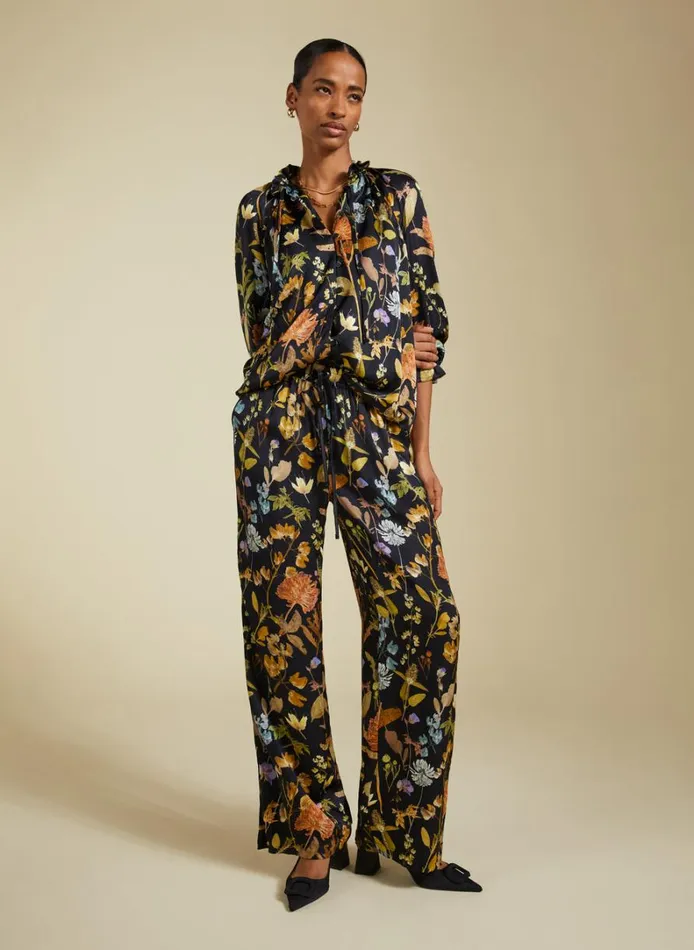Baukjen Mandy PrintedSatin Trousers Black Botanical Clothing
