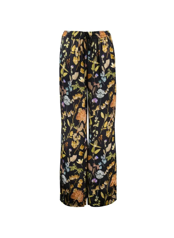 Baukjen Mandy PrintedSatin Trousers Black Botanical Clothing
