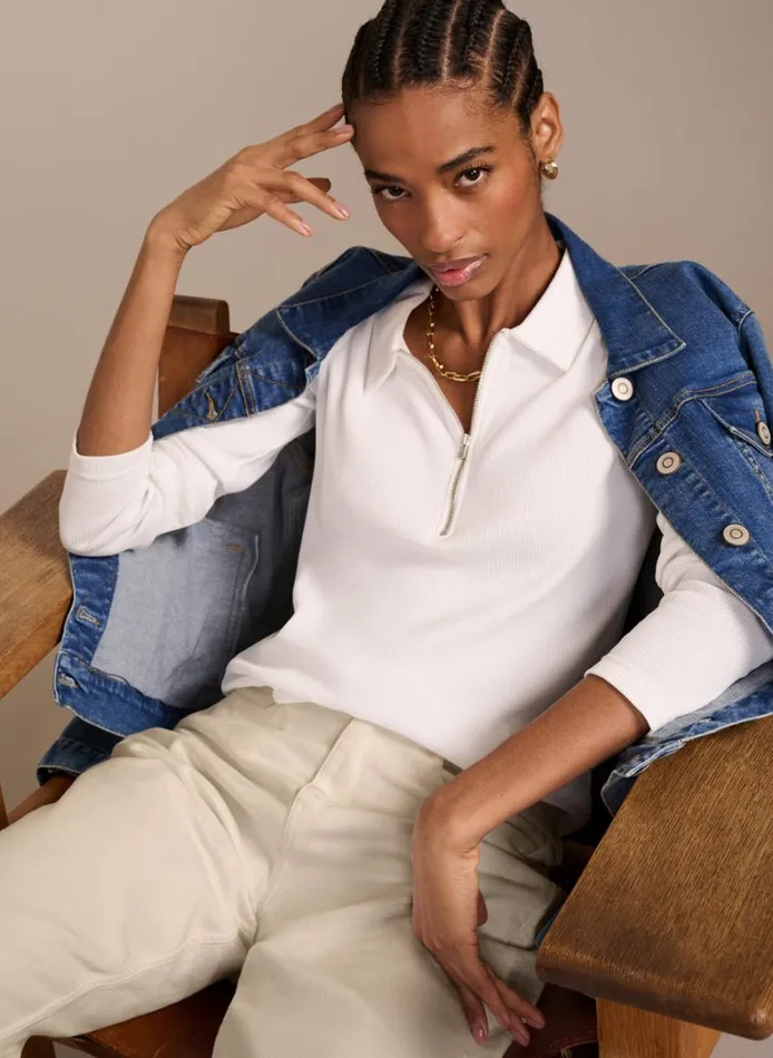 Baukjen Organic Zip Collar Top Antique White Clothing