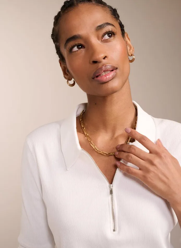 Baukjen Organic Zip Collar Top Antique White Clothing