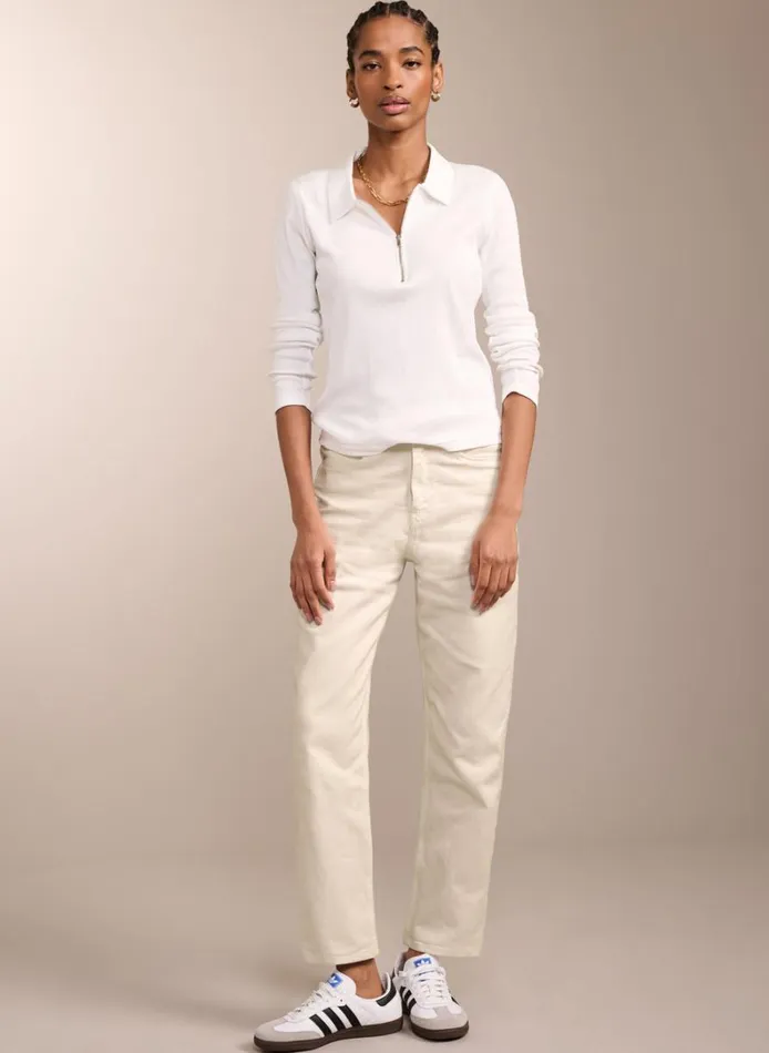 Baukjen Organic Zip Collar Top Antique White Clothing