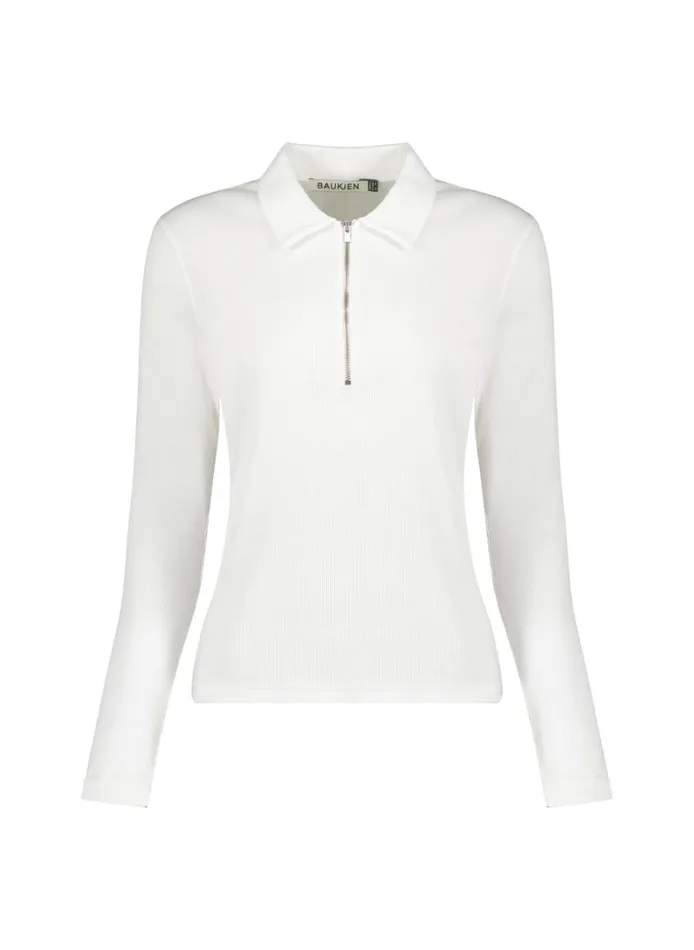 Baukjen Organic Zip Collar Top Antique White Clothing