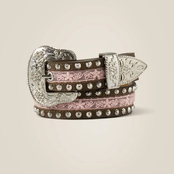 Belts Kids Ariat Pink Lace Stud Belt Brown