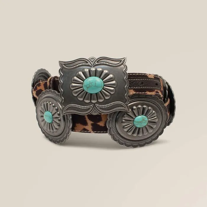 Belts Women Ariat Turquoise Oval Concho Belt Cheetah