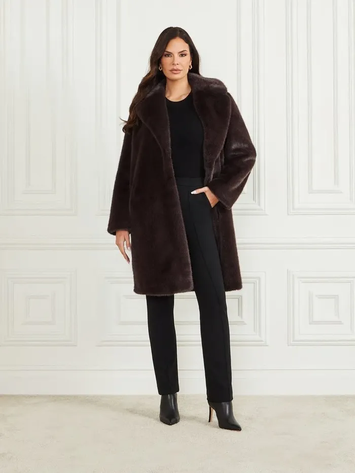 Bianca FauxFur Coat Cold Brew Multi Women Jackets and Coats GUESS