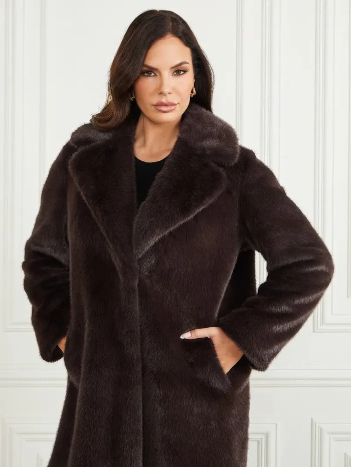Bianca FauxFur Coat Cold Brew Multi Women Jackets and Coats GUESS Bianca FauxFur Coat Cold Brew Multi Women Jackets and Coats GUESS