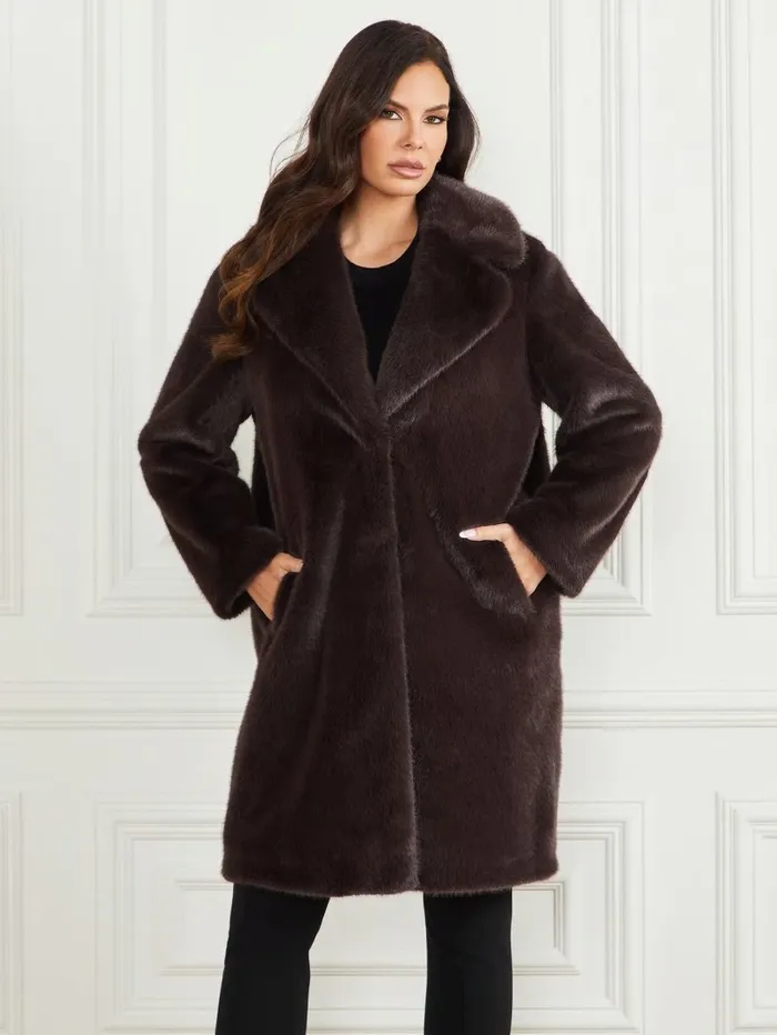 Bianca FauxFur Coat Cold Brew Multi Women Jackets and Coats GUESS Bianca FauxFur Coat Cold Brew Multi Women Jackets and Coats GUESS