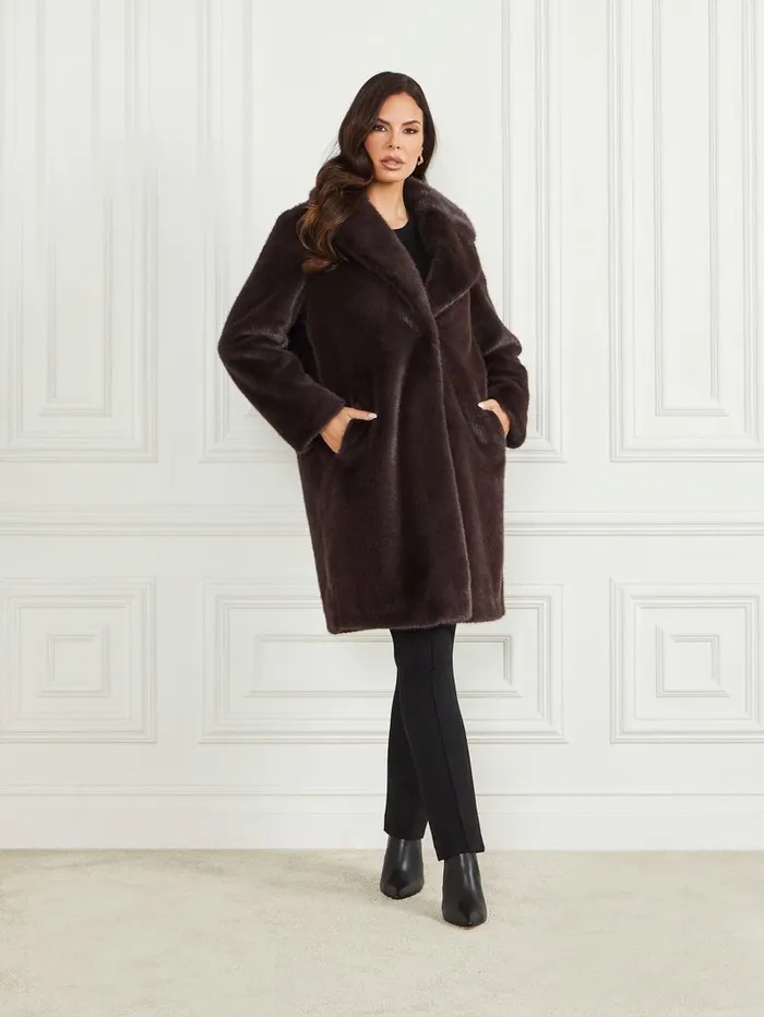 Bianca FauxFur Coat Cold Brew Multi Women Jackets and Coats GUESS Bianca FauxFur Coat Cold Brew Multi Women Jackets and Coats GUESS
