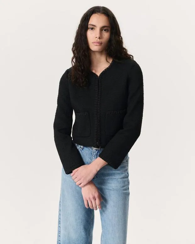 Blazers and Vests rag and bone Women Cheyenne WhipstitchTrimmed Tweed Lady Jacket Black