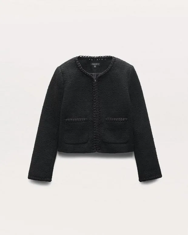 Blazers and Vests rag and bone Women Cheyenne WhipstitchTrimmed Tweed Lady Jacket Black