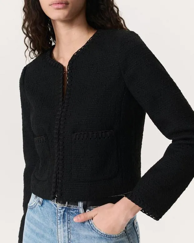 Blazers and Vests rag and bone Women Cheyenne WhipstitchTrimmed Tweed Lady Jacket Black