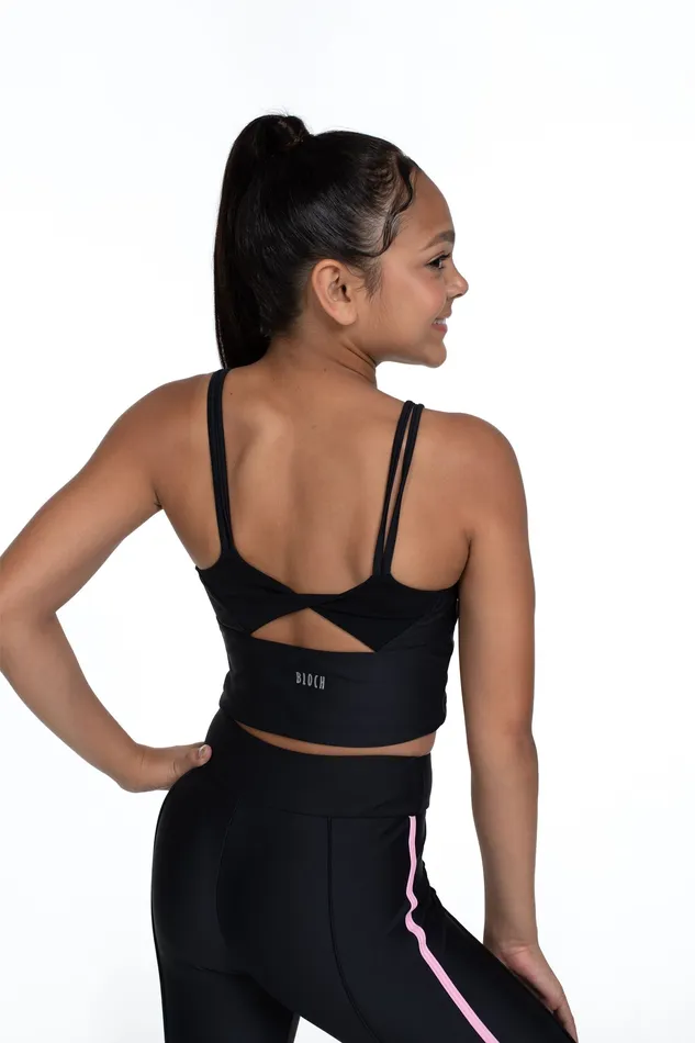 Bloch Bloch X Flo Active Lori Mesh Twist Back Top Black Children Crop Tops Bloch Bloch X Flo Active Lori Mesh Twist Back Top Black Children Crop Tops
