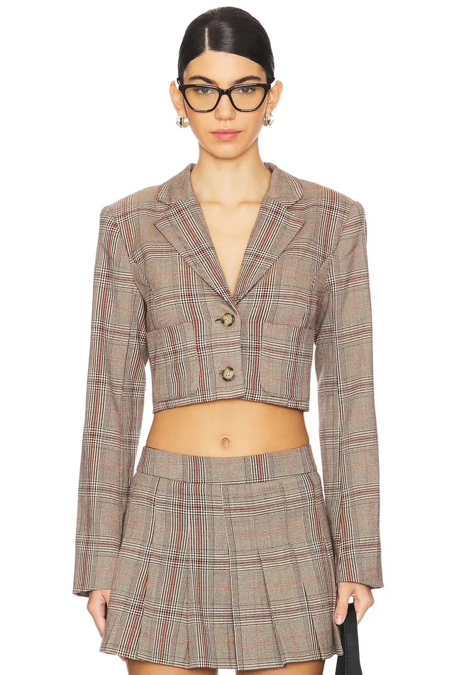 Bonnie Cropped Blazer Brown Plaid Multi Women Lovers and Friends Jackets and Coats Bonnie Cropped Blazer Brown Plaid Multi Women Lovers and Friends Jackets and Coats