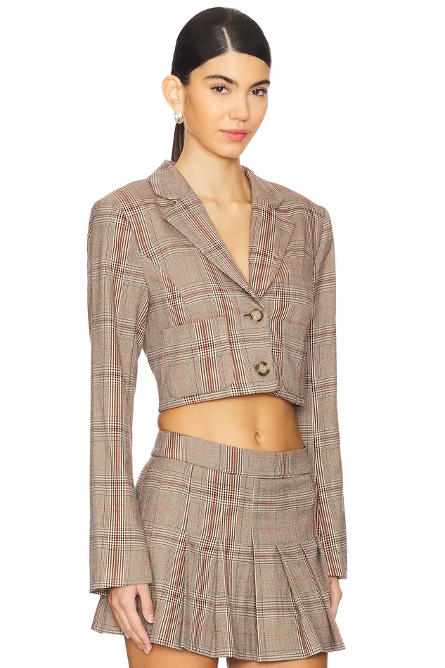 Bonnie Cropped Blazer Brown Plaid Multi Women Lovers and Friends Jackets and Coats Bonnie Cropped Blazer Brown Plaid Multi Women Lovers and Friends Jackets and Coats