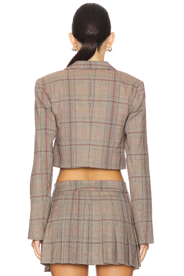 Bonnie Cropped Blazer Brown Plaid Multi Women Lovers and Friends Jackets and Coats Bonnie Cropped Blazer Brown Plaid Multi Women Lovers and Friends Jackets and Coats