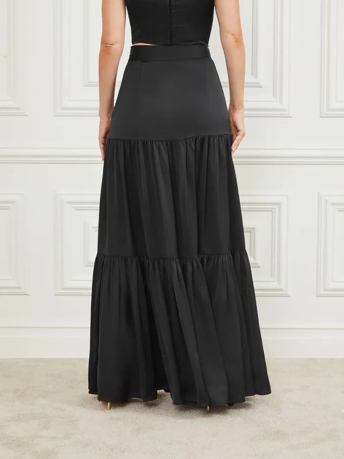 Bottoms Women Susanne Satin Maxi Skirt Black GUESS
