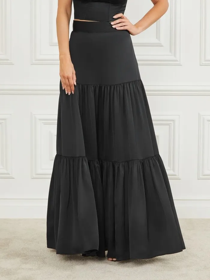 Bottoms Women Susanne Satin Maxi Skirt Black GUESS