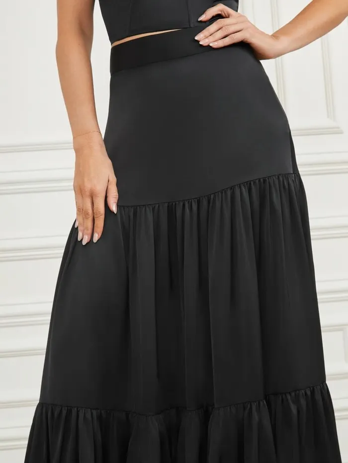 Bottoms Women Susanne Satin Maxi Skirt Black GUESS