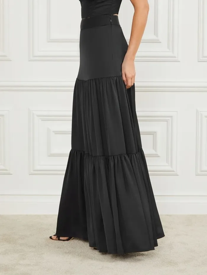 Bottoms Women Susanne Satin Maxi Skirt Black GUESS