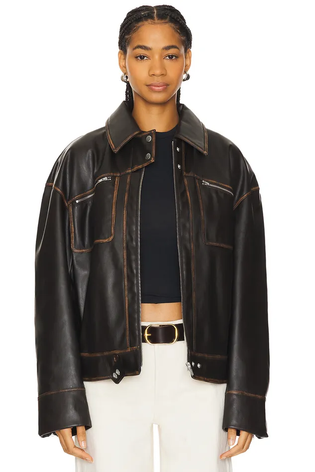 Brinley Faux Leather Jacket Brown Women Lovers and Friends Jackets and Coats