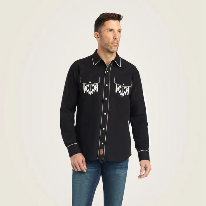 Button Down Shirts Men Ariat Chimayo Retro Snap Shirt Black