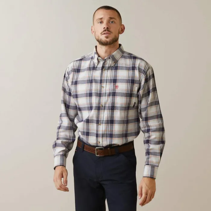 Button Down Shirts Men Ariat FR Chiseled Work Shirt Navywhite Plaid