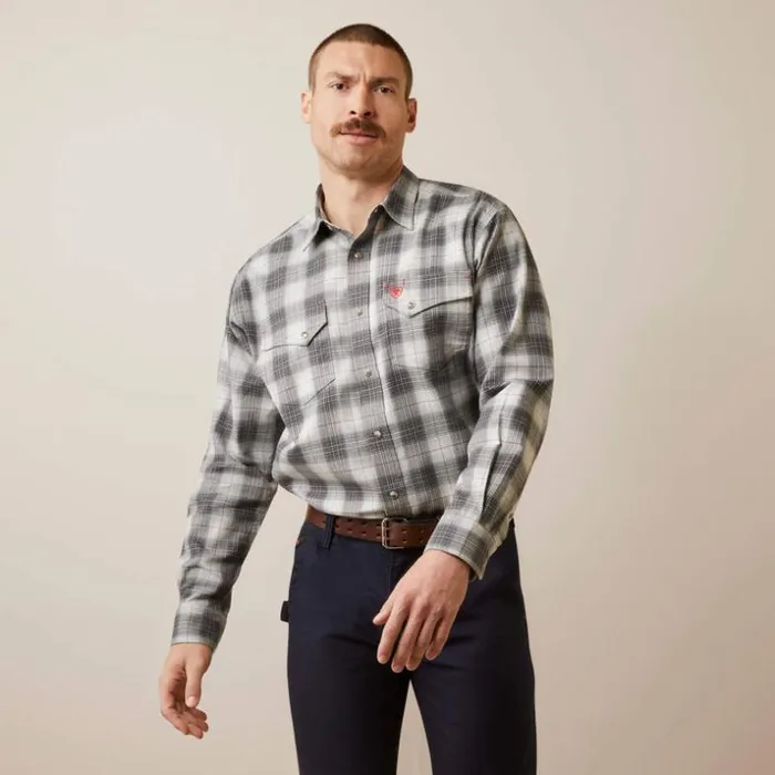 Button Down Shirts Men Ariat FR Cogburn Snap Work Shirt Charcoal Grey