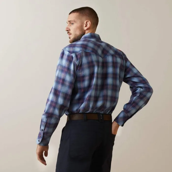 Button Down Shirts Men Ariat FR Dagger Retro Fit Snap Work Shirt Clear Sky Plaid Button Down Shirts Men Ariat FR Dagger Retro Fit Snap Work Shirt Clear Sky Plaid