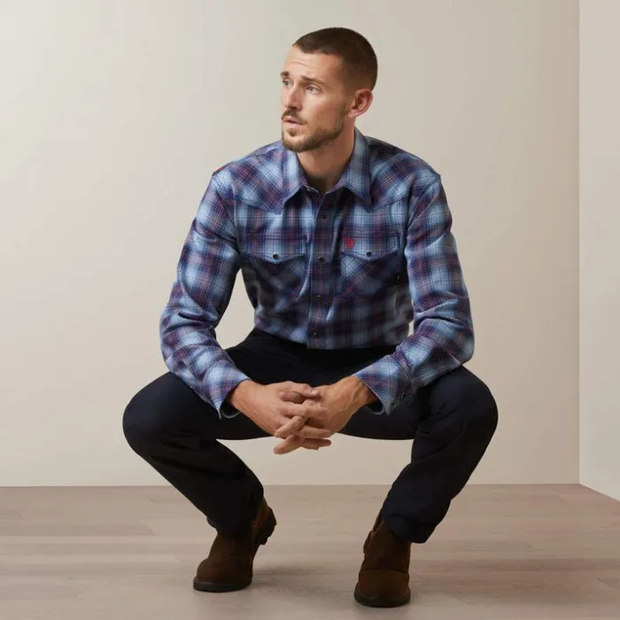 Button Down Shirts Men Ariat FR Dagger Retro Fit Snap Work Shirt Clear Sky Plaid Button Down Shirts Men Ariat FR Dagger Retro Fit Snap Work Shirt Clear Sky Plaid