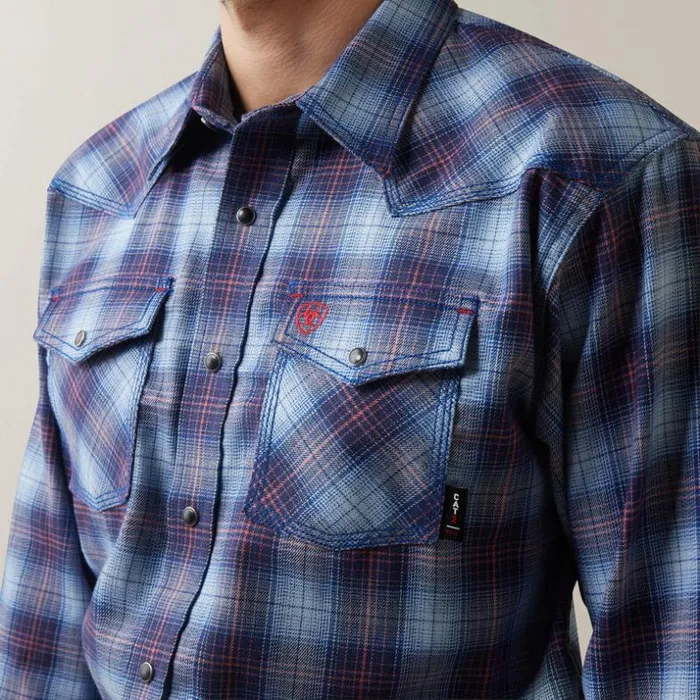 Button Down Shirts Men Ariat FR Dagger Retro Fit Snap Work Shirt Clear Sky Plaid Button Down Shirts Men Ariat FR Dagger Retro Fit Snap Work Shirt Clear Sky Plaid