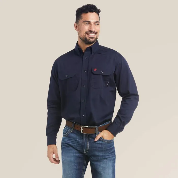 Button Down Shirts Men Ariat FR Solid Work Shirt Navy