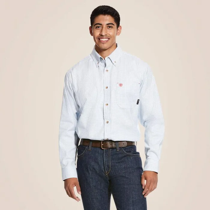 Button Down Shirts Men Ariat FR Twill DuraStretch Work Shirt White Multi