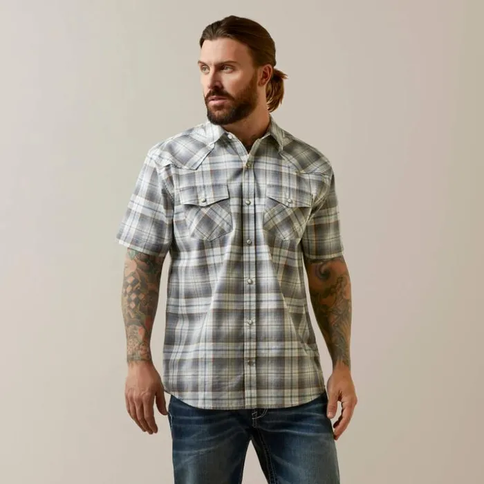 Button Down Shirts Men Ariat Hargo Retro Fit Shirt White Asparagus