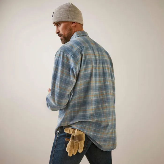 Button Down Shirts Men Ariat Rebar Flannel DuraStretch Work Shirt Indian Teal Plaid