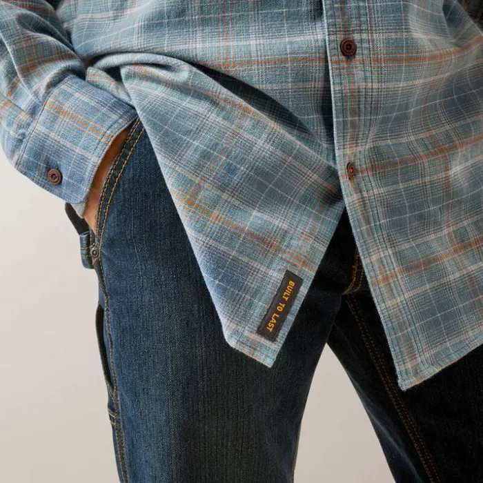Button Down Shirts Men Ariat Rebar Flannel DuraStretch Work Shirt Indian Teal Plaid