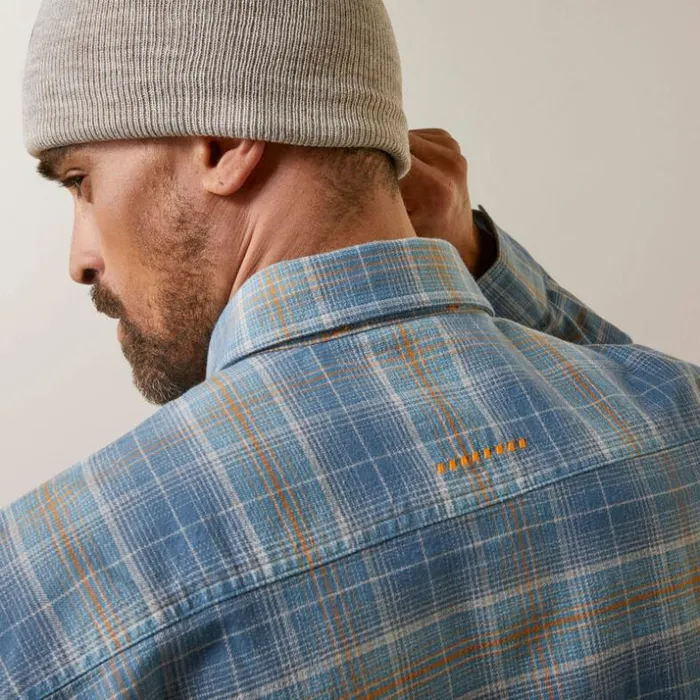 Button Down Shirts Men Ariat Rebar Flannel DuraStretch Work Shirt Indian Teal Plaid