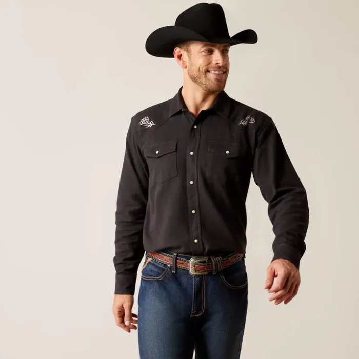 Button Down Shirts Men Ariat Sendero Skull Retro Fit Shirt Phantom
