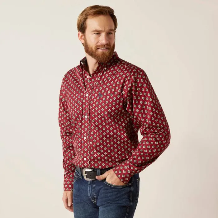 Button Down Shirts Men Ariat Wrinkle Free Kyler Fitted Shirt Biking Red