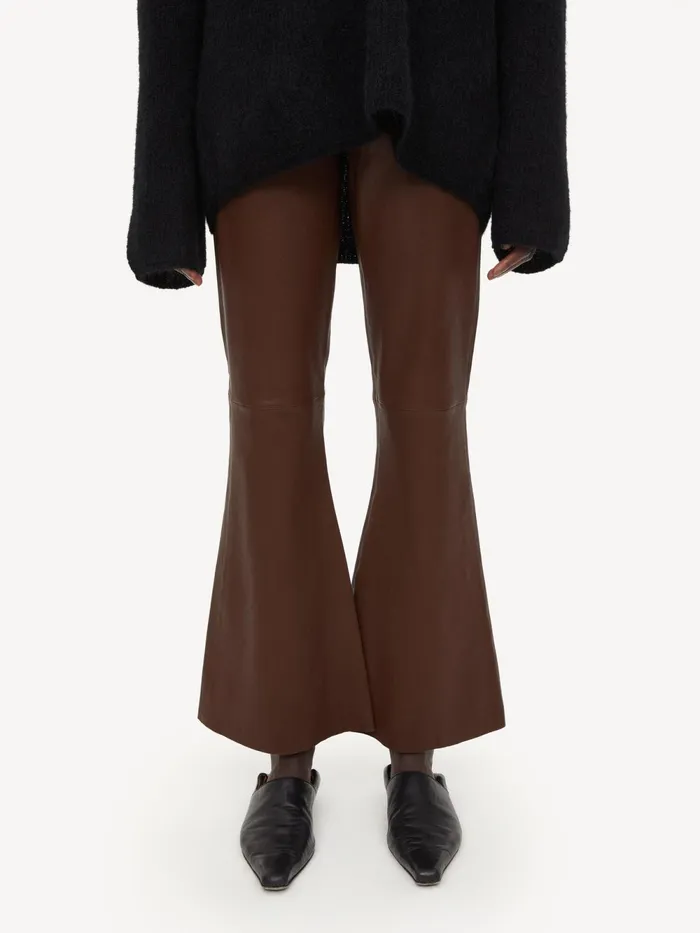 By Malene Birger Trousers Women Evyline Cropped Leather Trousers Chestnut