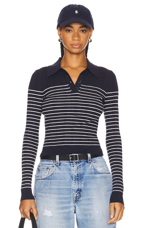 Camelia Stripe Polo Navy and Ivory Women Lovers and Friends Tops