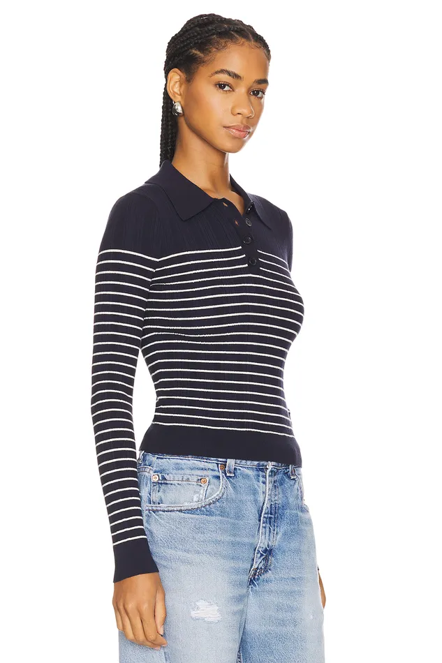 Camelia Stripe Polo Navy and Ivory Women Lovers and Friends Tops Camelia Stripe Polo Navy and Ivory Women Lovers and Friends Tops