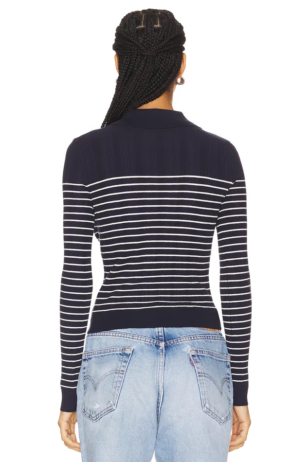 Camelia Stripe Polo Navy and Ivory Women Lovers and Friends Tops Camelia Stripe Polo Navy and Ivory Women Lovers and Friends Tops
